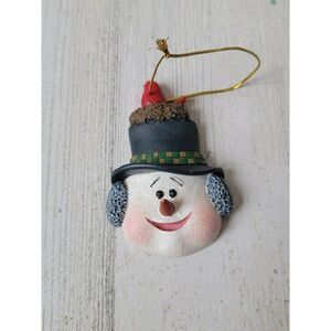 Snowman face red cardinal ornament Xmas decor